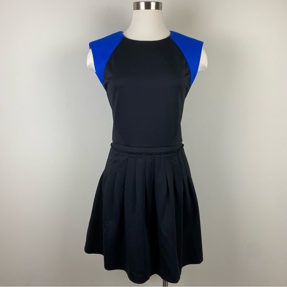 Rebecca Taylor‎ Black Blue Mini Dress Pleated Skirt, Sleeveless, Mod, Size 8